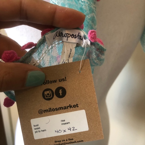 ❌SOLD❌Aeropostale Teal Pink Metallic Tassel Scarf - Picture 6 of 8